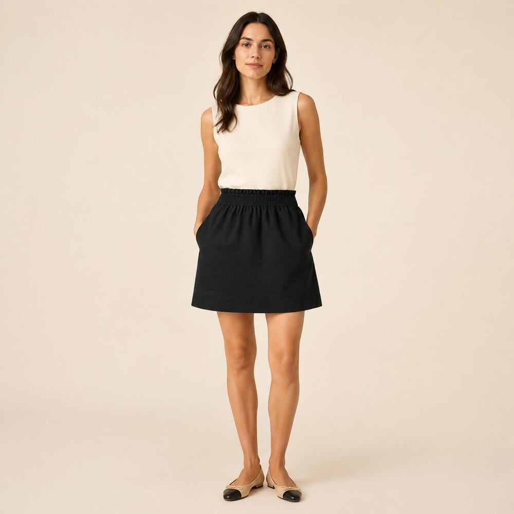 J. Crew City Skirt WMNS 0 Black Elastic Waist Pockets Cotton Modern Minimalist